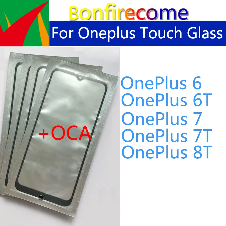 Vidro exterior Para Oneplus 6 6 7 7T 8T Frente da Tela de Toque do Painel de LCD Lente de Vidro OCA Com Cola de Substituição