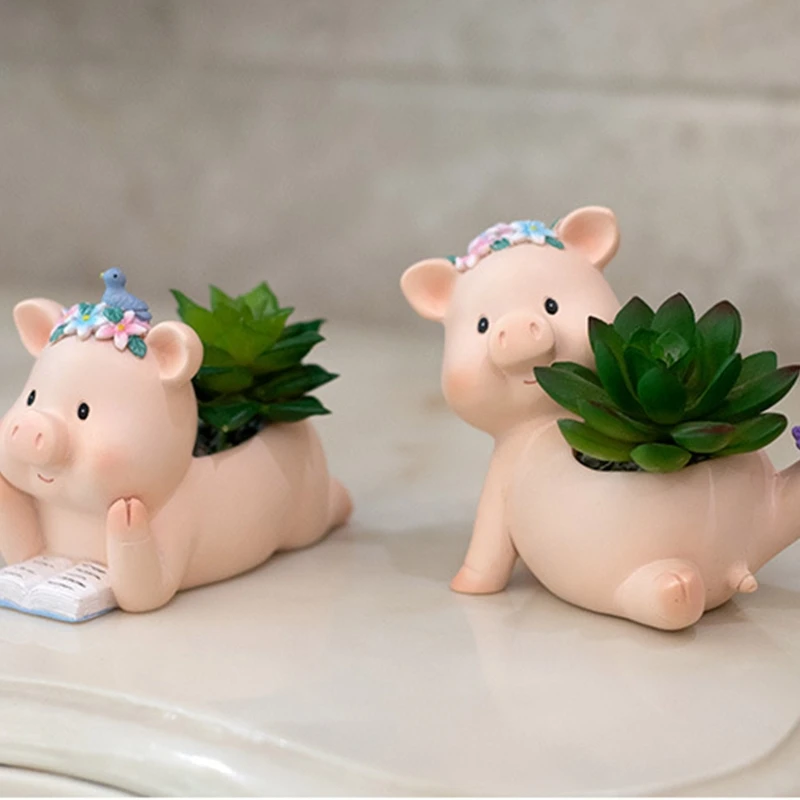 Animal bonito de Porco em Forma de Mini vaso de Flores de Resina Suculenta Plantador de Ornamento para o Cartoon Cacto de Ar Planta de Mesa Home Office Decoração