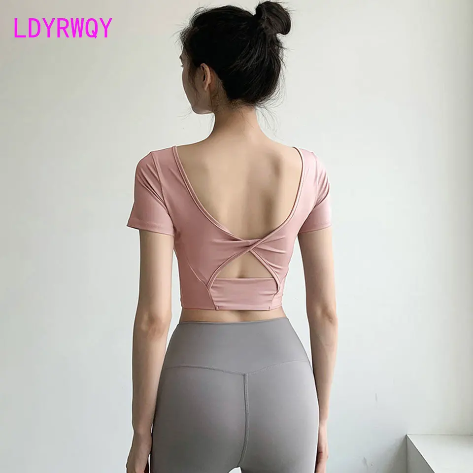Roupas de ginástica para mulheres de verão new slim slim curta T-shirt de formação profissional de yoga desgaste superior