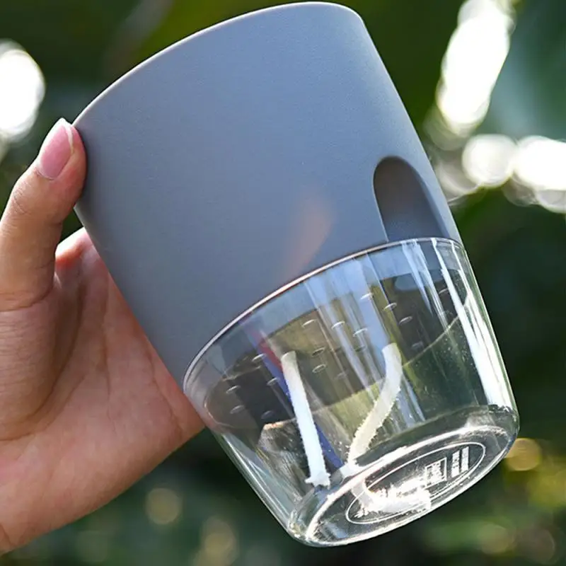 Vaso De Flores De Auto-Rega Transparente Com Absorção De Água Corda De Algodão Dupla Camada De Plástico Vaso De Rega Pequeno Vaso De Planta