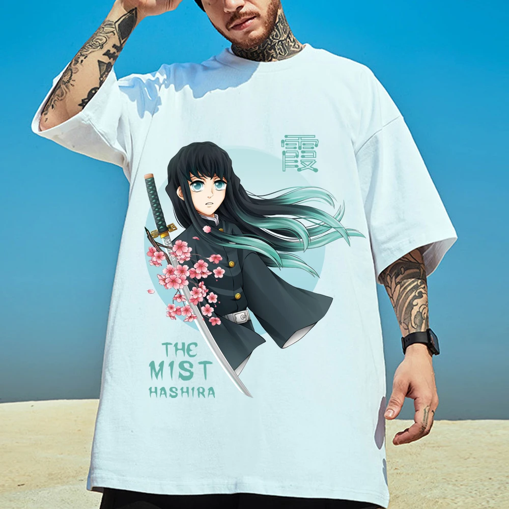 Engraçado Kimetu Não Yai Impressão Homens Mulheres Oversized T-Shirt Hip Hop Casual Harajuku Demon Slayer Tokitou Muichirou Camisa De Manga Curta