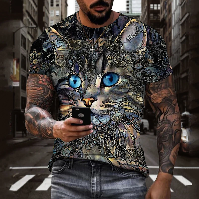Mais nova Moda de Verão dos Homens T-shirt Personalizada Gato de Impressão 3D Camiseta Unissex Casual Gato Camisa de Uniforme