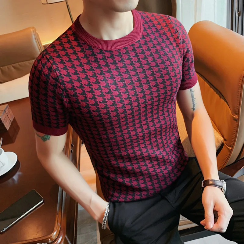 Homens luxo de Verão Fino de Malha de Camiseta 2023 O pescoço, camisa de Manga Curta T Streetwear Clube Social Casual T-Shirt em harajuku