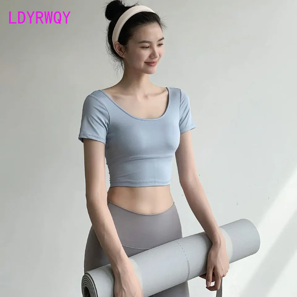 Roupas de ginástica para mulheres de verão new slim slim curta T-shirt de formação profissional de yoga desgaste superior