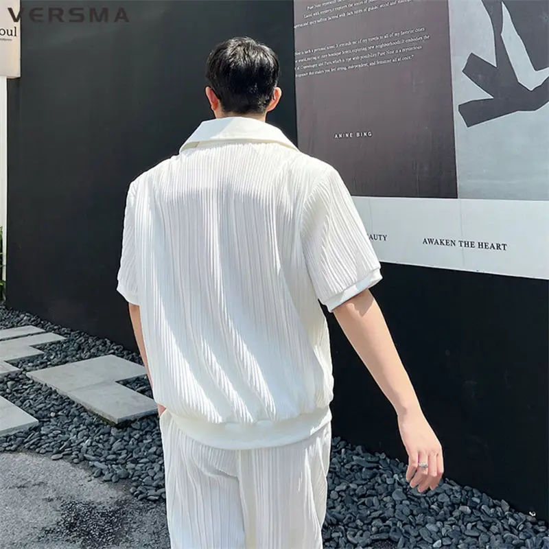 VERSMA Verão Oversize de Qualidade Superior Polo Shirts Para os Homens coreano BF de Manga Curta, Decote em V Zipper Ponto Camisa de Polo de Mulheres Dropshipping