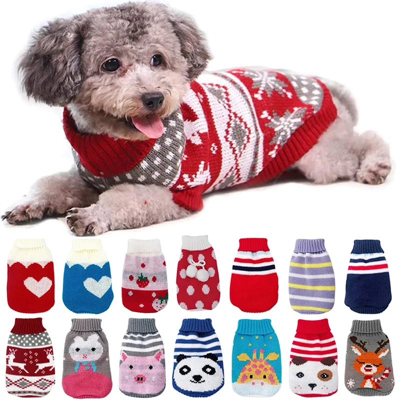 Bonito Dos Desenhos Animados Do Cão De Estimação Blusas De Inverno Quente Gato Cão Roupas De Natal Camisola Para Cão Pequeno E Tricô Crochê Roupas Casaco
