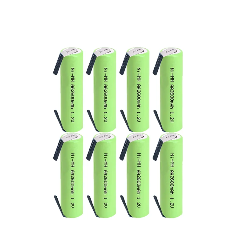 AA Ni-MH 2A bateria recarregável, 1,2 V, 2600mAh, com soldagem de peça, adequado para máquina de barbear, escova de dentes elétrica, etc.