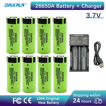 100% Novo de Alta Qualidade Original 26650 Bateria de 5000mAh 3.7 V bateria de lítio-íon de lítio Recarregável para 26650A Lanterna LED+Carregador