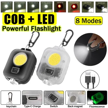 1Pcs Mini COB LED Lanterna Chaveiro Lanterna de Bolso Portátil à prova d'água 8 Modos de Emergência, Luz de Trabalho Chaveiro para Camping Barraca