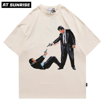 2023 Homens Hip Hop T-Shirt de Streetwear Harajuku pistola T-Shirt de tamanho grande Verão de Manga Curta Camiseta de Algodão Solto Tops Tees HipHop