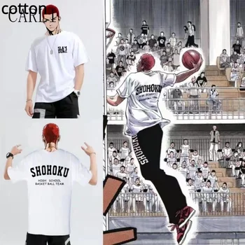 2023 Slam Camisa de Algodão Conjunto de Mangá Japonês Homens T-Shirt Conjunto de Shorts de Basquete de Rua Sportswear Grande Anime Topo