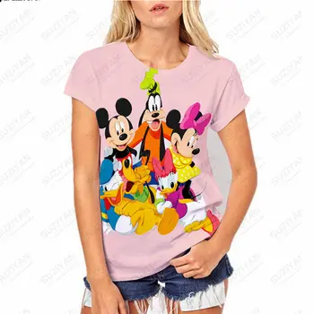 2023 Verão Casal de Manga Curta Disneyland Princesa Mickey 3D de Impressão Digital para os Homens e Mulheres de Lazer Deslocamentos em torno do Pescoço de Cima