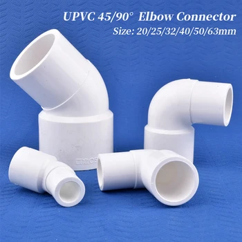 20~63 mm Tubo de PVC Conector angulado 45/90 Grau de PVC Articulação do Cotovelo de Rega do Jardim de Irrigação Conectores de Aquário Tubo Adaptador Comum
