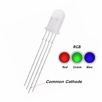 50PCS F5 5MM DIP RGB-LED 4 Tricolor Vermelho, Verde, Azul, Catodo Comum, DIFUNDIDA 20mA