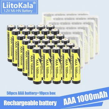 50pcs LiitoKala Bateria NIMH AAA 1000mAh 1,2 V Ni-MH Bateria Recarregável 3A Baterias Baterias para Câmera Lanterna Brinquedos