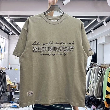 Alta Qualidade Patch Bordado Letra T-shirt Homens Mulheres de Alta Qualidade Vintage T-Shirt Tops Tee Hip Hop