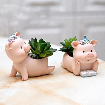 Animal bonito de Porco em Forma de Mini vaso de Flores de Resina Suculenta Plantador de Ornamento para o Cartoon Cacto de Ar Planta de Mesa Home Office Decoração