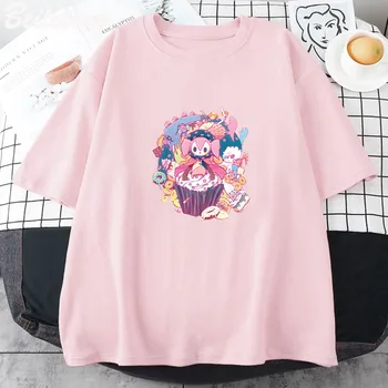 Anime Puella Magi Madoka Magica Charlotte T-Shirt Das Mulheres Kpop Coreano Moda Algodão Gráfico T-Shirts Harajuku Camiseta Unissex, Tecido