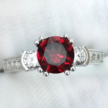 As mulheres 925 Prata Anel Vermelho Granada 7mm pedra preciosa Natural Jóias de Casamento janeiro de Pedra da Sorte de Pedra R132RGN