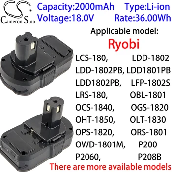 Cameron Sino Ithium Bateria 2000mAh 18.0 V para Ryobi P210,P2100,P2102,P2105,P211,P220,P221,P230