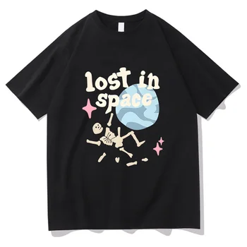 Cartoon Perdidos No Espaço Planeta camisetas Unissex, MULHERES 100% Algodão Camiseta de Verão de grandes dimensões Sentido de Design em Estilo Americano Tees Tops