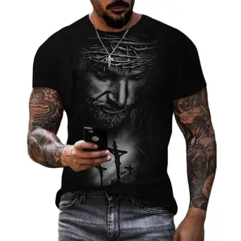 Cool T-shirt Jesus Cristo 3D Impresso T-shirt dos Homens Verão a Moda Casual Manga Curta Harajuku Rua de Cima de Grandes dimensões 6XL