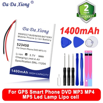 DaDaXiong Novo 1400mAh 523450 503450 da Bateria Para o GPS do Telefone Inteligente DVD MP3 MP4 MP5 Lâmpada Led Lipo célula + Ferramenta
