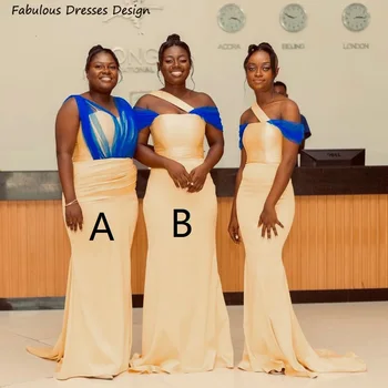 Elegante Amarelo E Azul Vestidos De Dama De Honra De Longa Sereia Sweep Trem Vestido De Festa De Casamento Para As Mulheres Africanas Dama De Honra