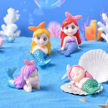 Estatueta em Miniatura Cartoon Sereia Micro Paisagem Enfeites Para Decoração de Casa Kawaii DIY Tanque de Peixes de Aquário Acessórios