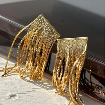FFLACELL de Luxo Brilhante de Metal Banhado a Ouro Irregular Fluindo Cadeia de Borla Brincos para Mulheres Meninas a Festa de Acessórios de Jóias