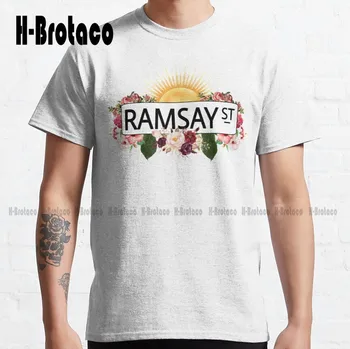 Floral Ramsay Sinal de Rua - Vizinhos Clássica T-Shirt Ginásio Camisa Exterior Simples Vintag Casual T-Shirts Xs-5Xl Fazer Seu Projeto