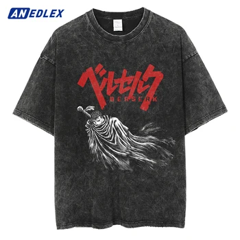 Hip Hop Homens Streetwear Tshirt Lavado Preto Anime Gráfico T-Shirt De Algodão T-Shirt De Verão, Tops, Camisetas Vintage De 2023 Novo