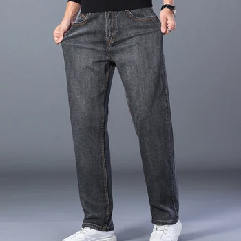 Homens de outono e inverno em linha reta calças folgadas calças jeans casual simples de ácidos esticar mais o tamanho de calças de brim