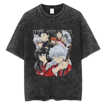 Homens Hip Hop Moda Streetwear Lavado T-Shirt Anime Gráfico Tshirt Harajuku Algodão Casual Tops De Verão De Manga Curta Vintage Tees