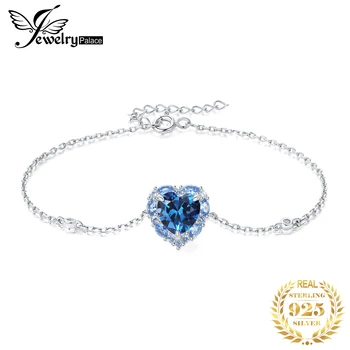 JewelryPalace Nova Chegada Coração Arco Amor 4.2 ct Pedra Azul Criado Espinélio Azul Prata 925 Esterlina, Pulseira Ajustável para Mulher
