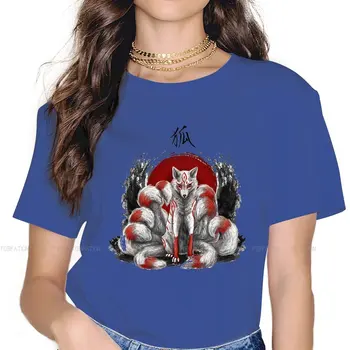Kitsune Clássico Moderno Camisetas de Nove Caudas Fox Linda Fantasia Feminina Harajuku em Algodão Puro, Tops, T-Shirt O Pescoço de grandes dimensões 4XL