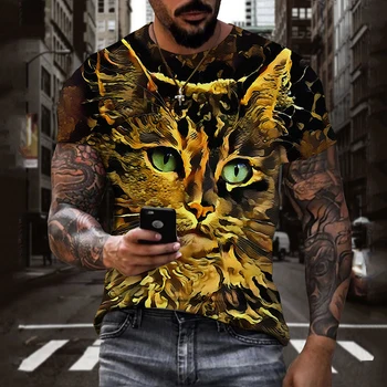 Mais nova Moda de Verão dos Homens T-shirt Personalizada Gato de Impressão 3D Camiseta Unissex Casual Gato Camisa de Uniforme