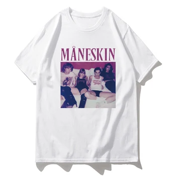 Maneskin T-Shirt Nova Moda De Verão De Mulheres/Homens Casual O-Pescoço Preto T-Shirts Masculinas Harajuku Kawaii Algodão T-Shirts T-Shirts, Tops