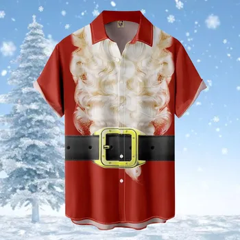 Mens Natal Papai Dom 3D de Impressão Digital de grandes dimensões Camisa Casual Casaquinho de Camisetas Street Wear Blusa Tops Para a Primavera Outono