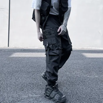 Moda masculina Techwear Carga Calças Com Bolsos Multi Hi Rua de grandes dimensões Hip Hop Corredores Funcional Táticas Calças de Fundos de
