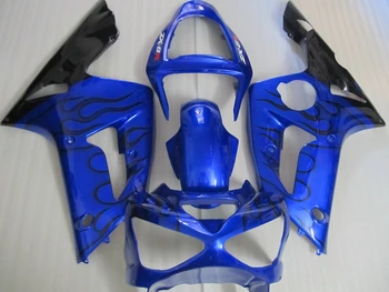 Moldagem por injeção kit de carenagem para a Kawasaki Ninja ZX6R 03 04 chamas negras azul moto carenagem conjunto ZX6R 2003 2004 OT19