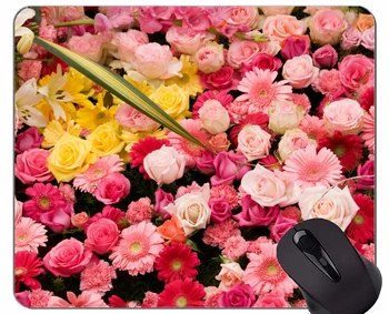 Mouse Pad antiderrapante de Borracha Natural Retângulo Mouse Pads,Rosa flor gérbera -Bordas Costuradas