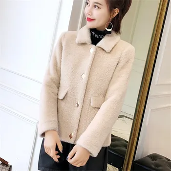 O Coreano Inverno Mulheres Falso Em Vison Com Estampa De Cashmere De Lã Casaco Cardigan De Senhoras 4 Cor De Manga Longa, Bolso Grande Grossa Curto Vestuário Feminino