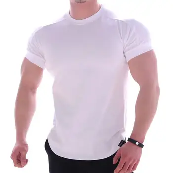 Os homens Verão T-Shirts Elástica de Alta Slim Fit Tshirt Homens, de secagem Rápida Curva de Bainha de Mens T-Shirts de Fitness T-Shirts Homens Tops