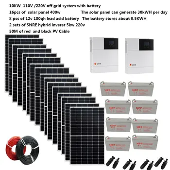 Painel Solar Kit Completo Com Bateria de 5000W 10000W 220v 110V PV Painel de 400w Tudo em Um Híbrido de Inverter O Em Grade Fora do Sistema