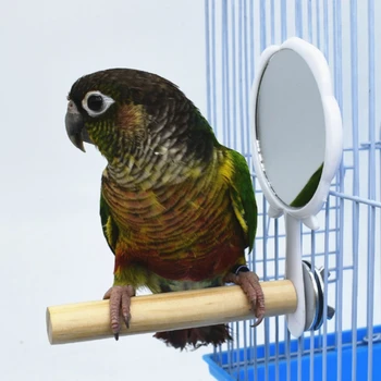 Papagaio Poleiro Triângulo Fosco Galinha Stand Mesa de Madeira Superior Jogar Brinquedo para Galinhas Artesanal Balanço de Pássaro para Pássaro Grande Com Espelho