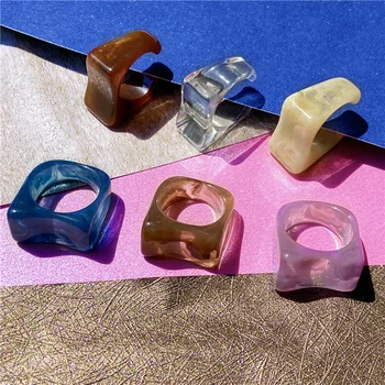 Resina acrílica Anéis Coloridos Transparentes Anéis Geométricas Quadrado Anéis de Presente Para as Mulheres Irregular Anel de 2021 NOVA Tendência em Jóias