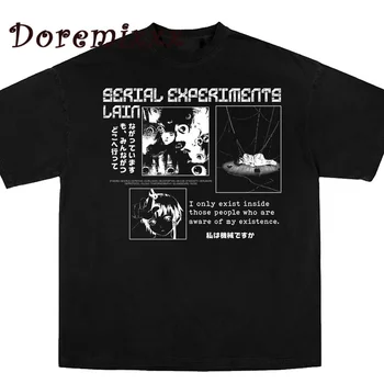 Serial Experiments Lain Gráfico T-shirts Unisex Camiseta Vintage anos 90 T-shirt das Mulheres Harajuku Streetwear de grandes dimensões Tops de Algodão Tees