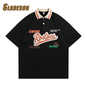 Sladeson 2023 Verão Novo Curta T-shirt dos Homens Polo Camisas de Manga Curta Moda Streetwear Harajuku Americana Impresso T-shirt para Homem