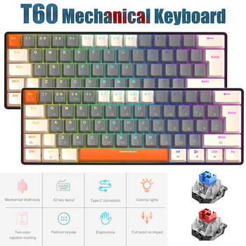 T60 Jogos com Fios Teclado Mecânico 62 Teclas Hotswap Mini Jogos Teclado Mecânico PBT Keycaps Teclados teclado mecanico